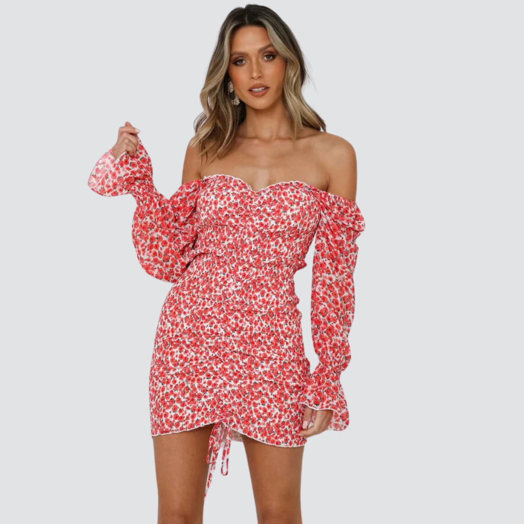 Mini Vestido Floral sem Manga - Vermelho