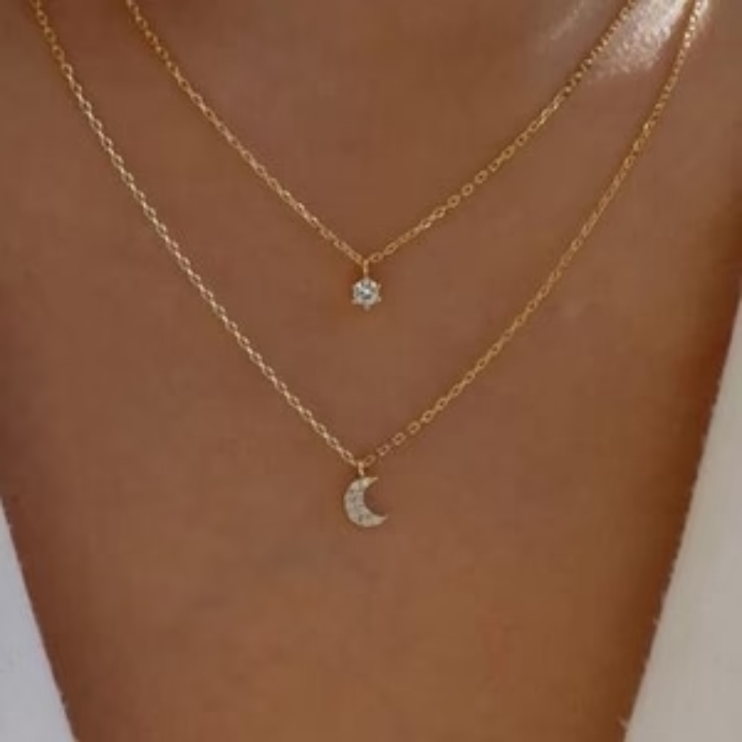 Colar com strass lua e estrela