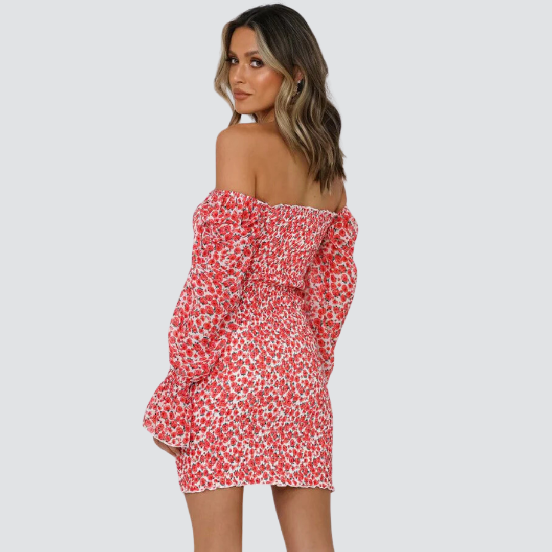 Mini Vestido Floral sem Manga - Vermelho