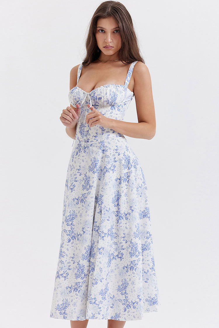 Vestido Francês Sweet Com Laço - Azul