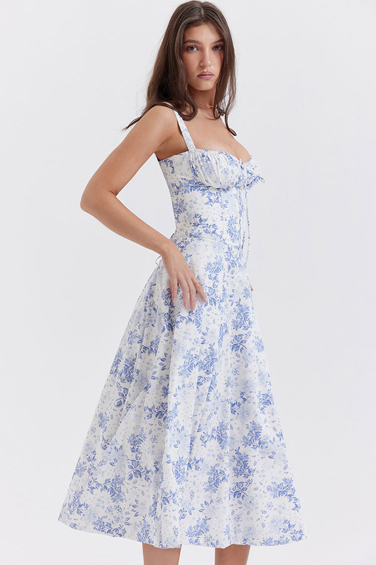 Vestido Francês Sweet Com Laço - Azul