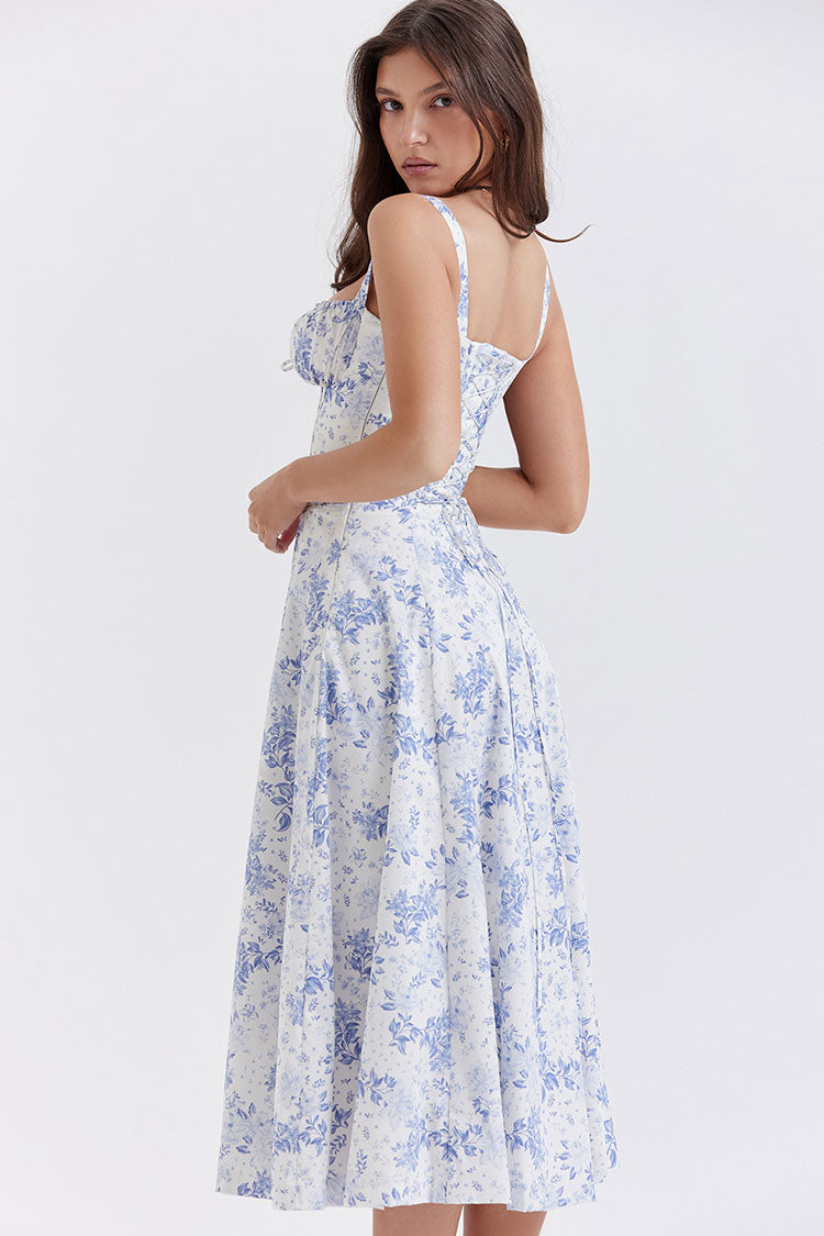 Vestido Francês Sweet Com Laço - Azul